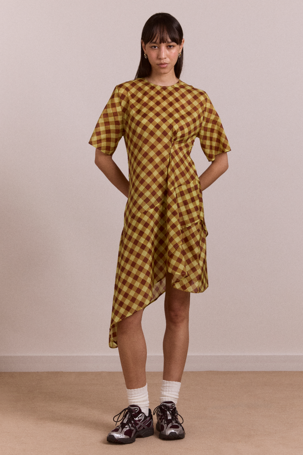 Harmony Sheer Midi Dress - Choc Avo Gingham