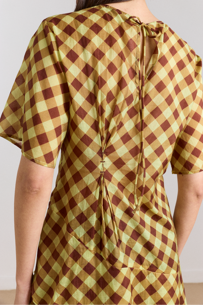 Harmony Sheer Midi Dress - Choc Avo Gingham