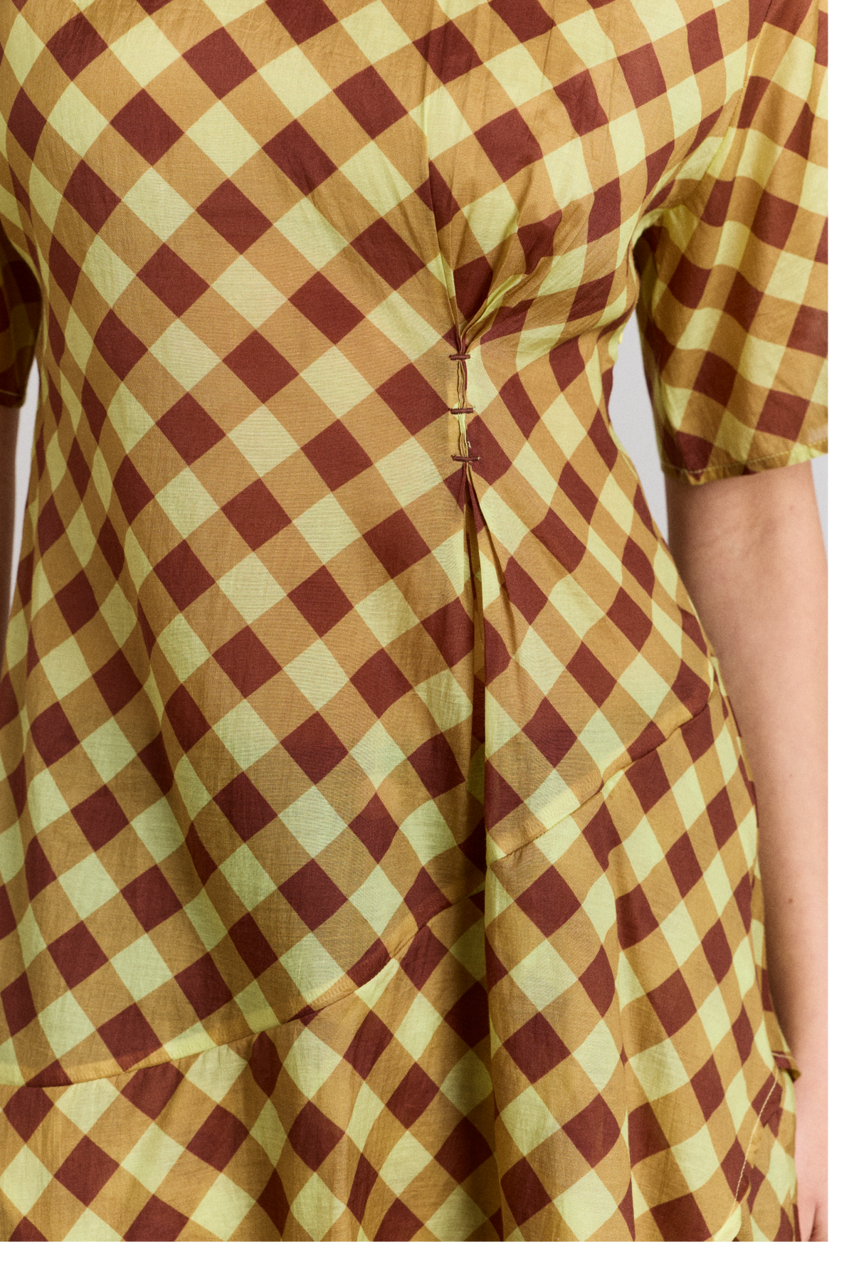 Harmony Sheer Midi Dress - Choc Avo Gingham