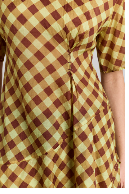 Harmony Sheer Midi Dress - Choc Avo Gingham