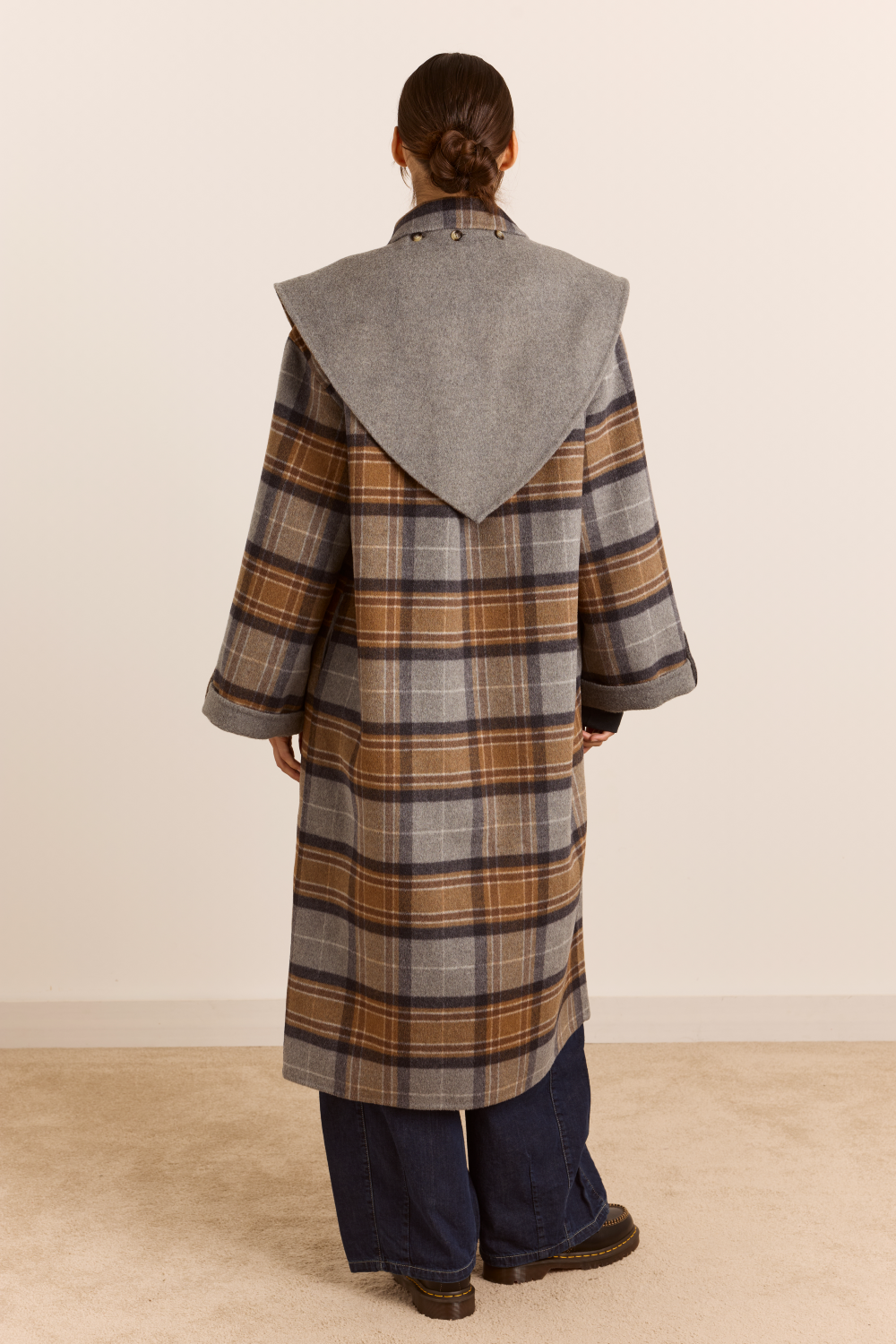 Reversible Wool Blend Jerry Coat - Grey Check