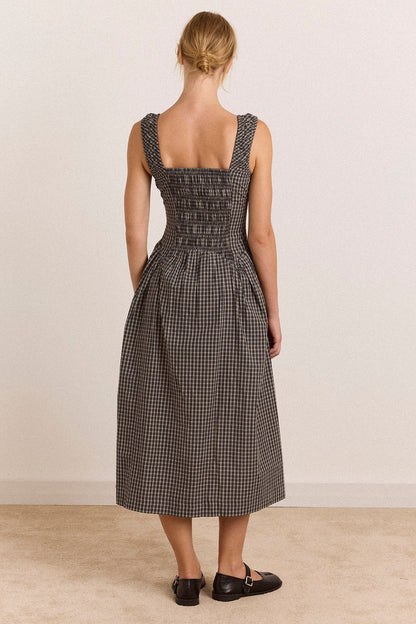 Molly Midi Dress - Navy Green Check