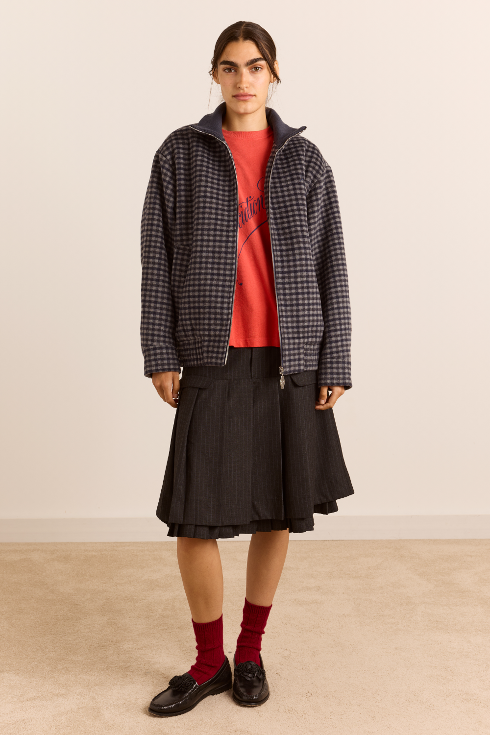 Pixie Wool Blend Bomber - Willow Gingham