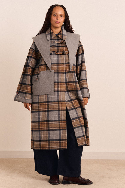 Reversible Wool Blend Jerry Coat - Grey Check