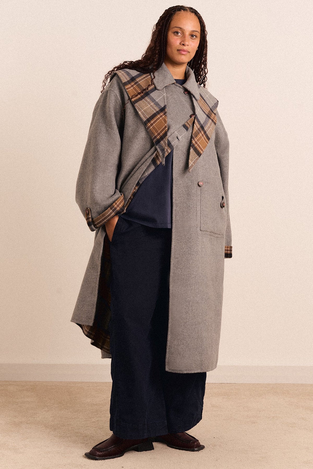 Reversible Wool Blend Jerry Coat - Grey Check