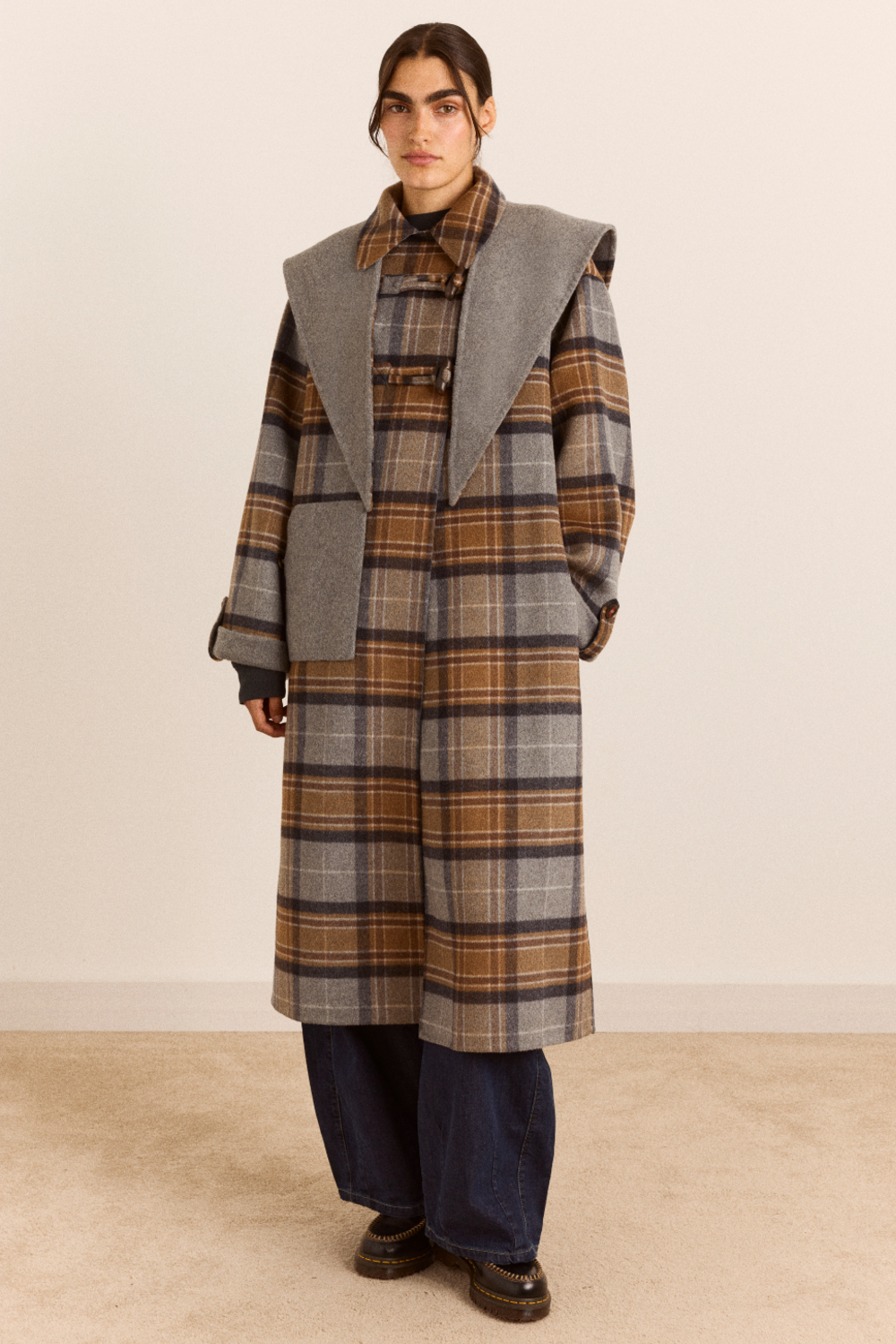 Reversible Wool Blend Jerry Coat - Grey Check